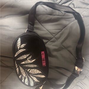Victoria's Secret Black and White Leaf Pattern Crossbody Bag with Pink Accent
